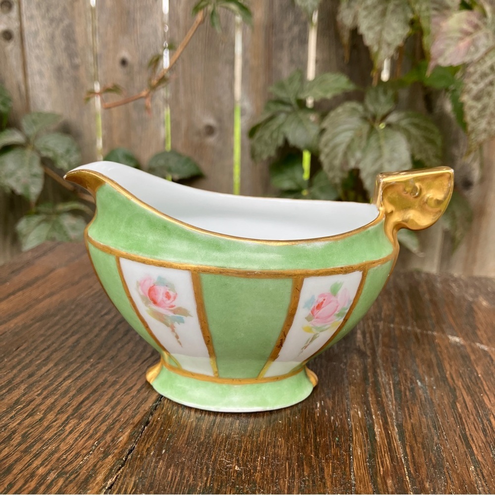 PSL Imperial Australia Vintage Green Gold Floral Cream/Sauce Boat 5”